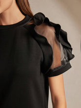 Women's Round Neck Ruffle Trim Fitted Elegant Charming Short Sleeve T-Shirt